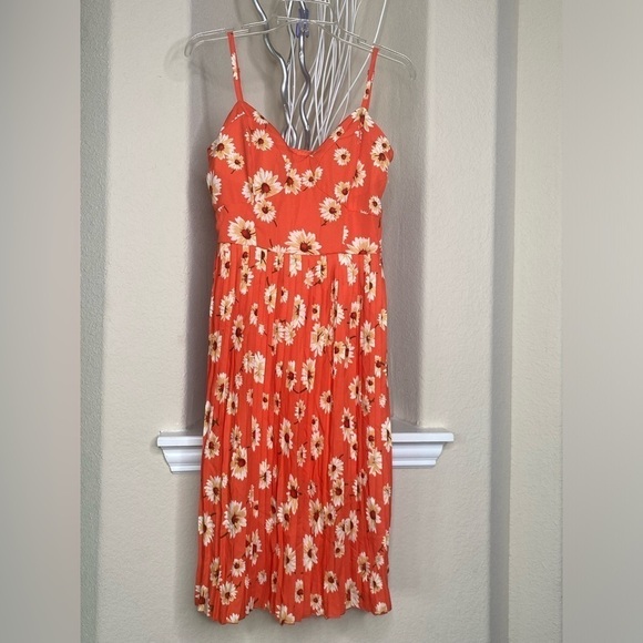 BAILEY BLUE Pleated Orange Floral Corset Mini Dress Size L - Picture 1 of 9